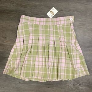 NWT By Samii Ryan Green & Pink Plaid Pleated Mini Skirt